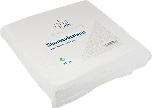 Tvättlapp skum NHS Care Super Soft Premium VIT 19x19cmx3mm 75st/fp